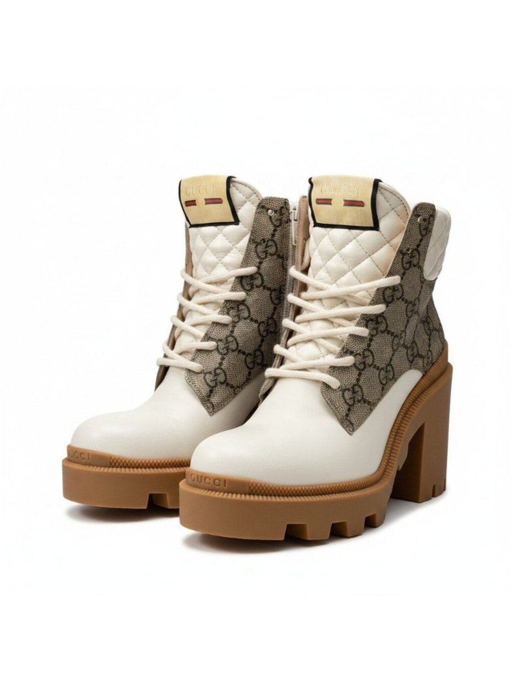 Gucci GG Supreme Ankle Boots Monogram White Leather Shoes 35.5